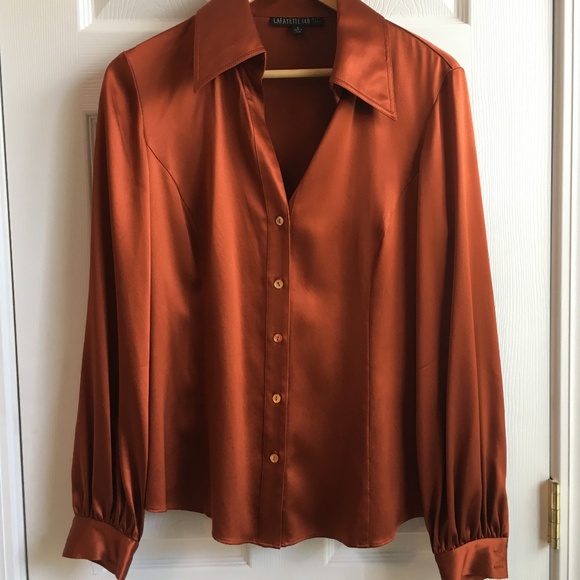 burnt orange satin blouse